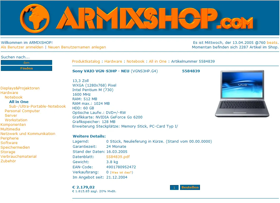 ARMIXSHOP.com e-commerce platform